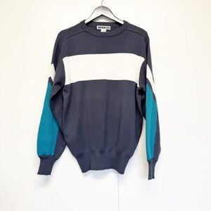 OBERMEYER Event Wool Blend Colorblock Crewneck Sweater Gray and Teal XL